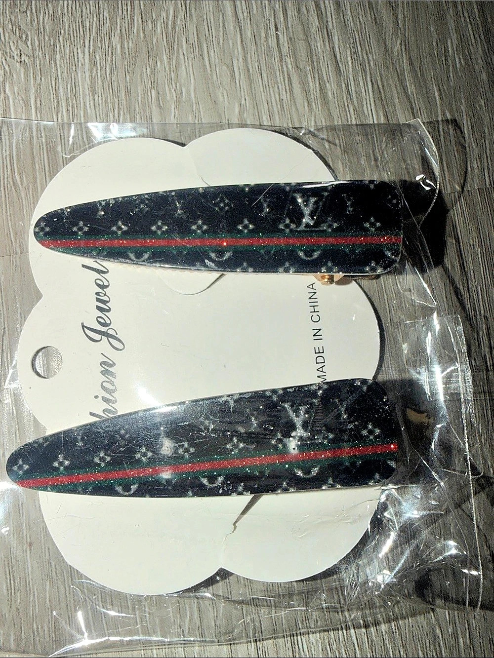Louis Vuitton Black Glitter Hair Clips Barrettes NWT
